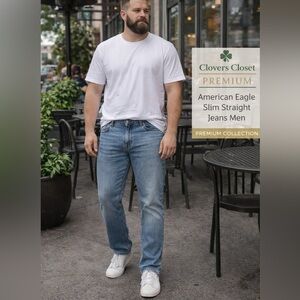 American Eagle AirFlex+ Slim Straight Jeans Men 32x32 Stretch Light Wash Denim